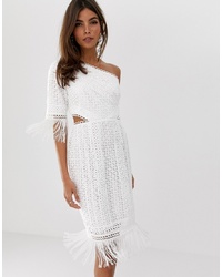 Белое кружевное платье-футляр c бахромой от ASOS DESIGN