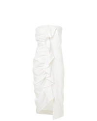 Белое льняное платье-миди с рюшами от Vale