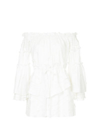 Белое льняное платье с открытыми плечами от Aje