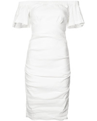 Белое льняное платье с открытыми плечами от Nicole Miller