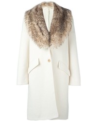 Белое пальто с меховым воротником от Ermanno Scervino