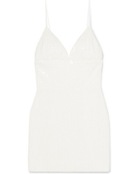 Белое платье-комбинация с пайетками с украшением