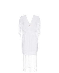 Белое платье-миди c бахромой от Caravana