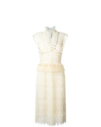 Белое платье-миди c бахромой от Ermanno Scervino