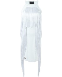 Белое платье-миди c бахромой от Philipp Plein
