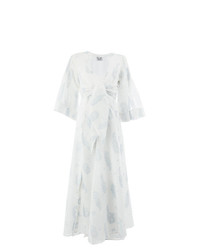 Белое платье-миди с цветочным принтом от Thierry Colson