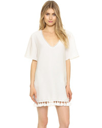 Белое платье прямого кроя c бахромой от Anine Bing