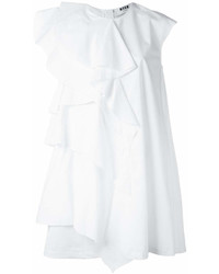 Белое платье прямого кроя с рюшами от MSGM