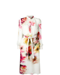 Белое платье-рубашка с цветочным принтом от Lanvin