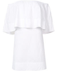 Белое платье с открытыми плечами с рюшами от Apiece Apart