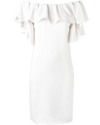Белое платье с открытыми плечами с рюшами от P.A.R.O.S.H.