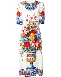 Белое платье с принтом от Dolce & Gabbana