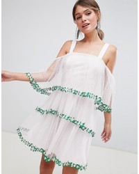 Белое платье с пышной юбкой из фатина с вышивкой от ASOS DESIGN