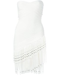 Белое платье-футляр c бахромой от Herve Leger