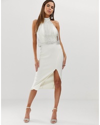 Белое платье-футляр с пайетками с украшением от ASOS DESIGN