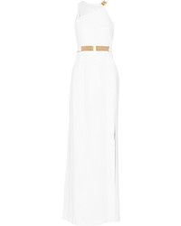 Белое сатиновое вечернее платье с вырезом от Halston