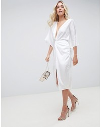 Белое сатиновое платье-миди от ASOS DESIGN