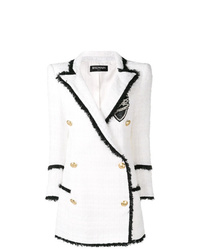 Женское белое твидовое пальто от Balmain