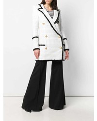 Женское белое твидовое пальто от Balmain