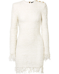 Белое твидовое платье-футляр от Balmain