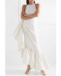 Белое шелковое вечернее платье с рюшами от Rosie Assoulin
