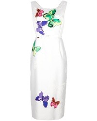 Белое шелковое коктейльное платье с принтом от Marc Jacobs