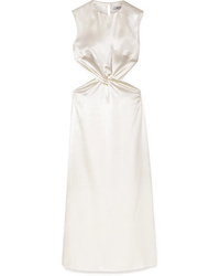 Белое шелковое платье-макси с вырезом