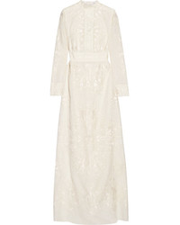 Белое шелковое платье-макси с вышивкой от Vilshenko
