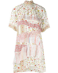 Белое шелковое платье-рубашка с цветочным принтом от No.21