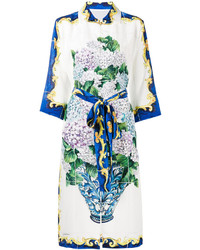 Белое шелковое платье с принтом от Dolce & Gabbana