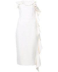 Белое шелковое платье с рюшами от Christian Siriano