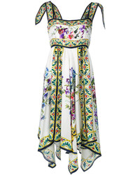 Белое шелковое платье с цветочным принтом от Dolce & Gabbana