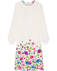 Белое шелковое платье с цветочным принтом от Oscar de la Renta