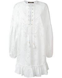 Белое шелковое платье с цветочным принтом от Roberto Cavalli