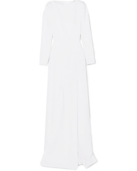 Белое шерстяное вечернее платье с разрезом