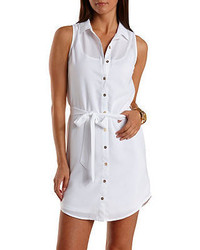 Белое шифоновое платье-рубашка