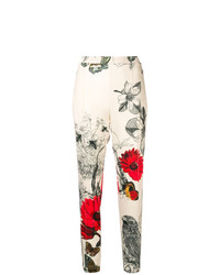 Женские белые брюки-галифе с цветочным принтом от Moncler