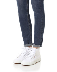 Женские белые высокие кеды из плотной ткани от Superga