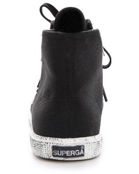 Женские белые высокие кеды из плотной ткани от Superga