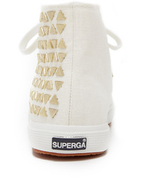 Женские белые высокие кеды из плотной ткани от Superga