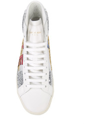 Мужские белые высокие кеды с украшением от Saint Laurent