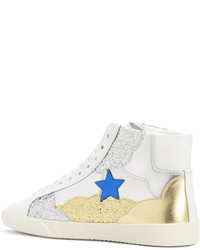 Мужские белые высокие кеды с украшением от Saint Laurent