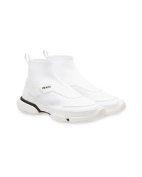 Мужские белые высокие кеды от Prada