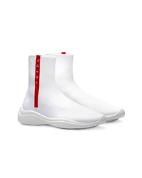 Женские белые высокие кеды от Prada