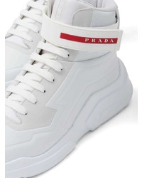Мужские белые высокие кеды от Prada