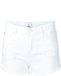 Женские белые джинсовые рваные шорты от Obey