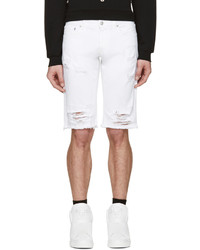 Мужские белые джинсовые рваные шорты от Versus