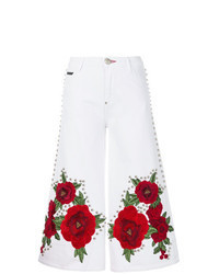 Белые джинсовые широкие брюки с принтом