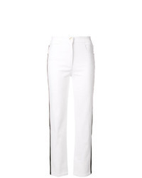 Белые джинсы в вертикальную полоску
