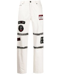 Мужские белые джинсы в стиле пэчворк от Haculla